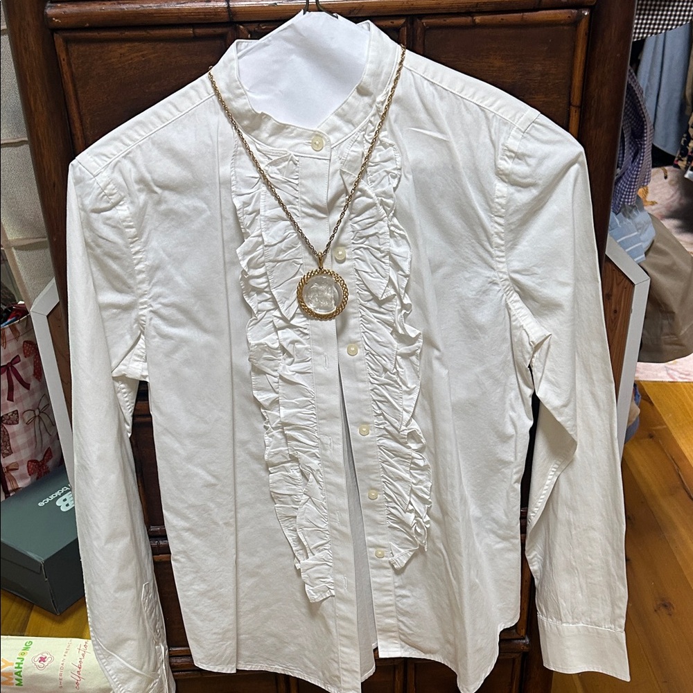 Polo by Ralph Lauren White Ruffle Cotton Blouse Small